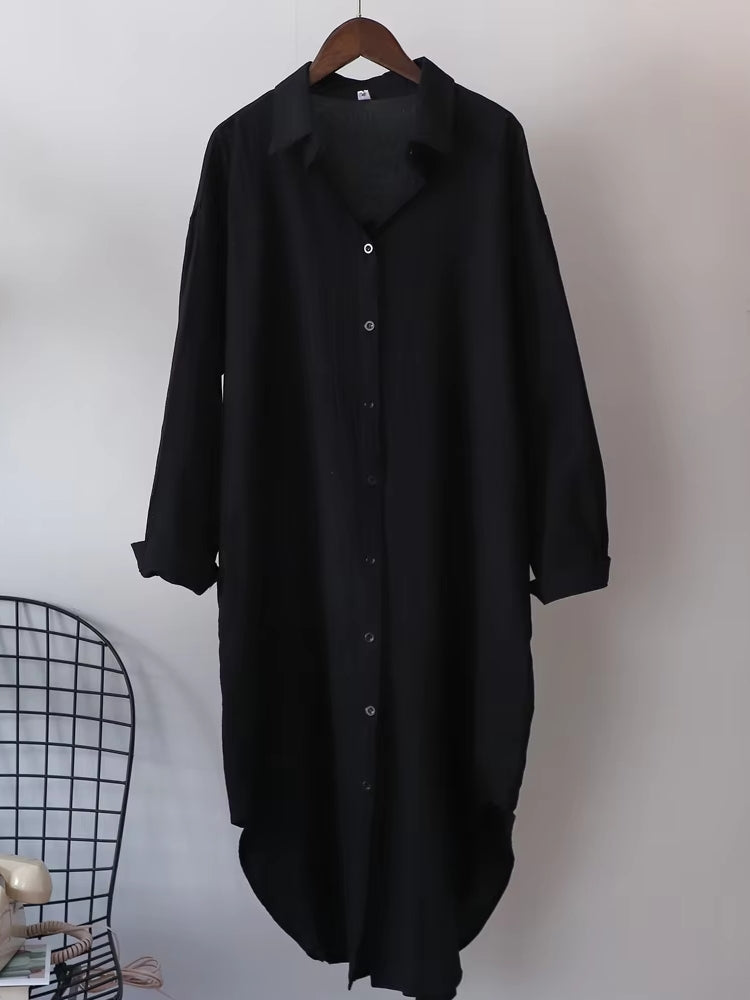 Women Cotton Oversized Big Shirt Dress Black Blouses - Tophatter Daily Deals