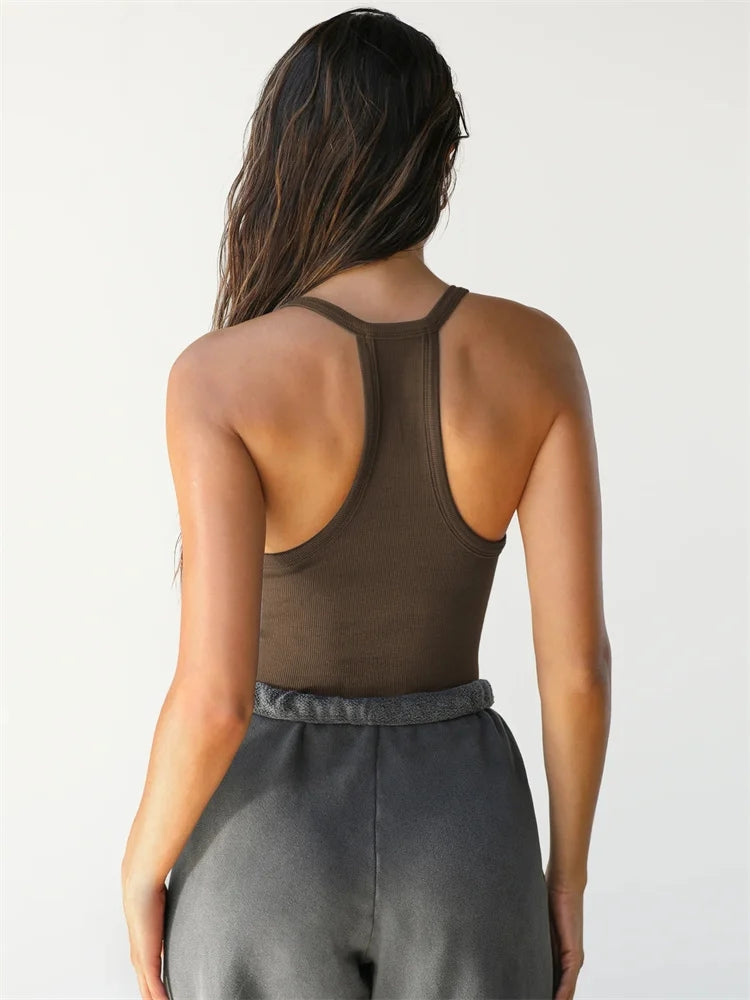 Slim Knit Ribbed Racerback Slim Fitted Tops Blouses - Tophatter Daily Deals