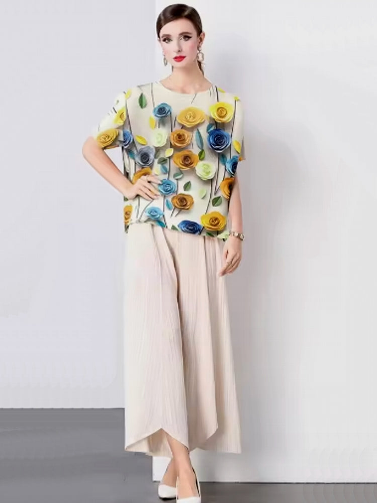 Fashion Rose Flower Casual Loose Chiffon Tops Green Blouses - Tophatter Daily Deals