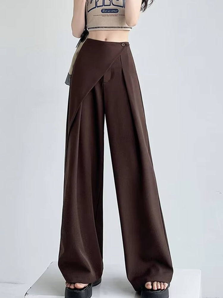 Women High Waist Wide Suit Pants Brown Pants - Tophatter Daily Deals