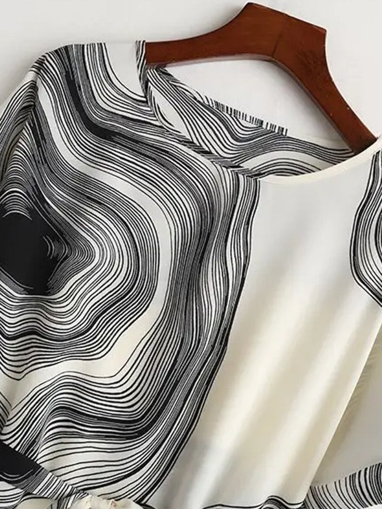 Vintage Chiffon O-Neck Women Striped Blouse Blouses - Tophatter Daily Deals