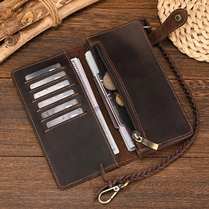 Vintage Brown Bifold Long Purse Genuine Leather Long Wallet Wallets - Tophatter Daily Deals