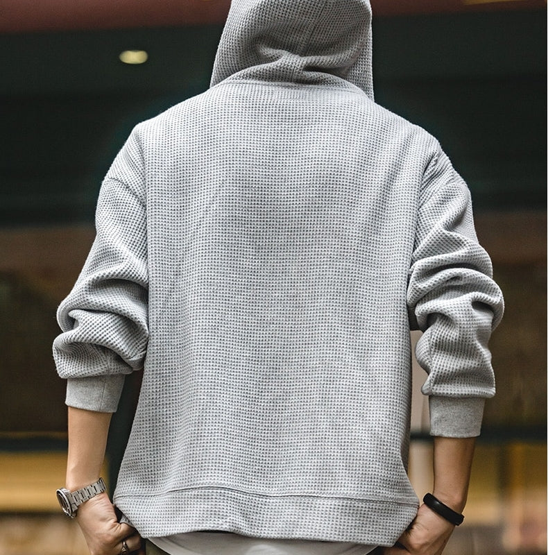Vintage Gray Waffle Hoodies for Men Hooded Sweatshirts Men Jackets - Tophatter Daily Deals