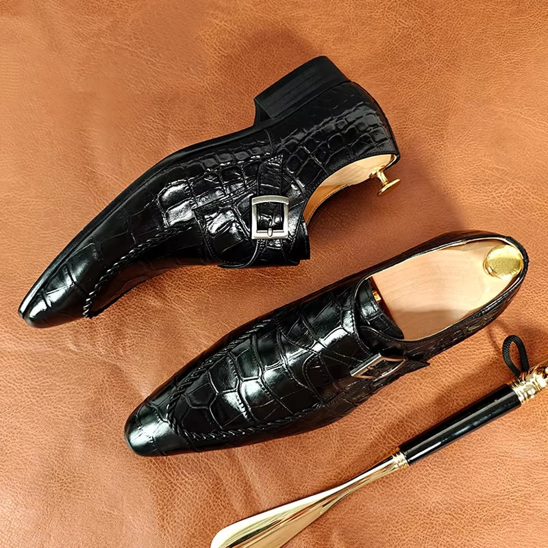 Black Crocodile Print Woven Pattern Loafers Men Dresses Shoes - Tophatter Daily Deals