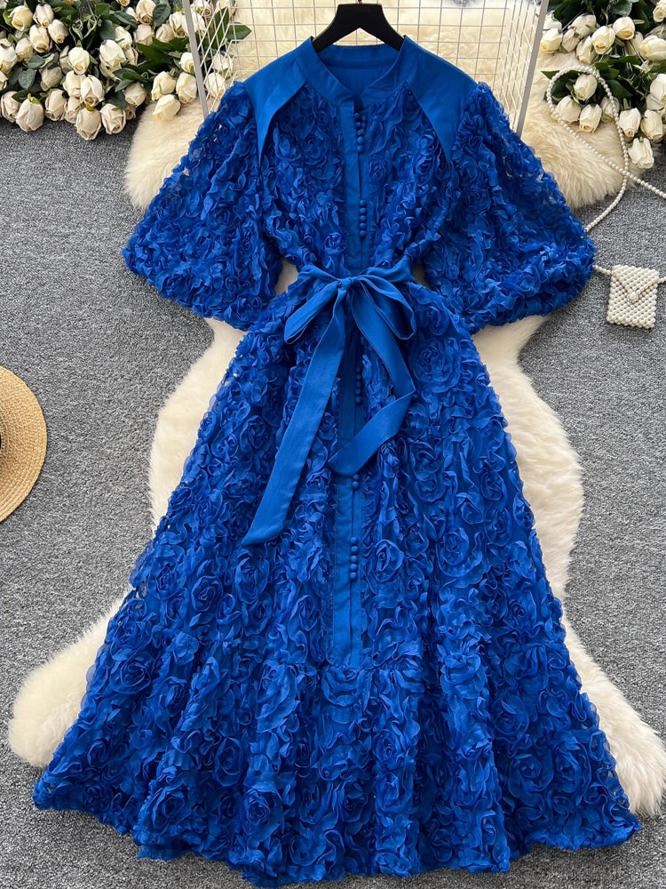 Luxury 3D Flower Formal Evening Dress Blue Maxi Dresses - Tophatter Daily Deals