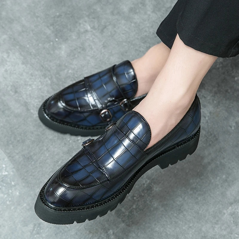 Fashion Monk Strap Loafers Shoes Blue Men Shoes - Tophatter Daily Deals
