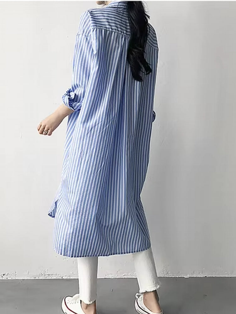 Fashion Mid-length Striped Shirt Skirt Blouses - Tophatter Daily Deals