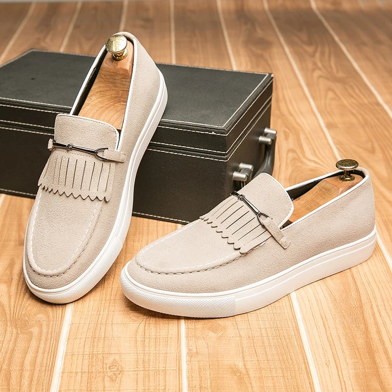 Men Loafers Suede Leather Casual Shoes Beige Loafers - Tophatter Daily Deals