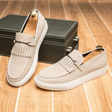 Men Loafers Suede Leather Casual Shoes Beige Loafers - Tophatter Daily Deals
