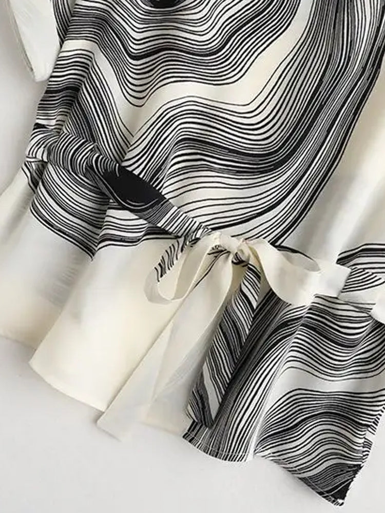 Vintage Chiffon O-Neck Women Striped Blouse Blouses - Tophatter Daily Deals