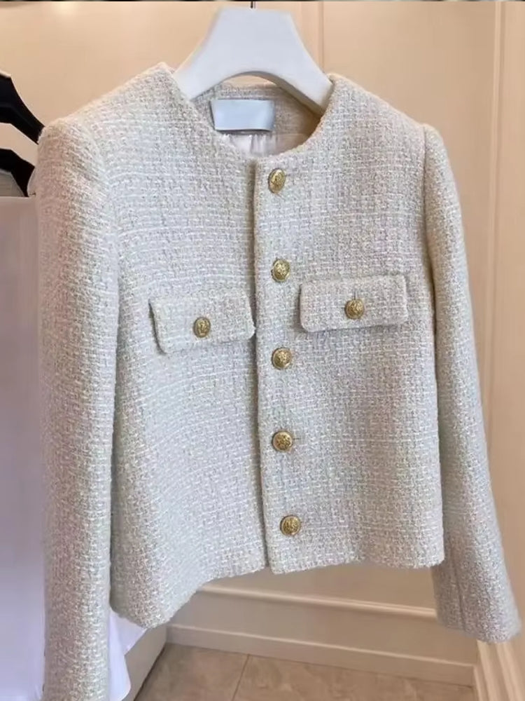 Fashion Short Slim Wool Tweed Coat Work Wear Blazers - Tophatter Daily Deals