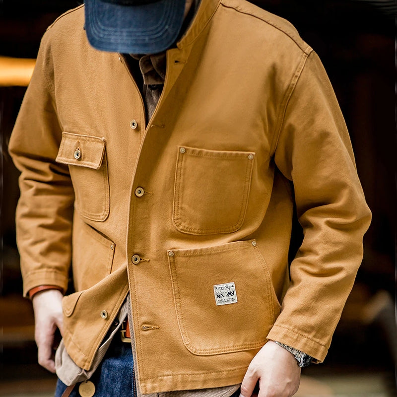 Canvas Jacket Multi Pocket Khaki Lapel Thin Coat Men Jackets - Tophatter Daily Deals