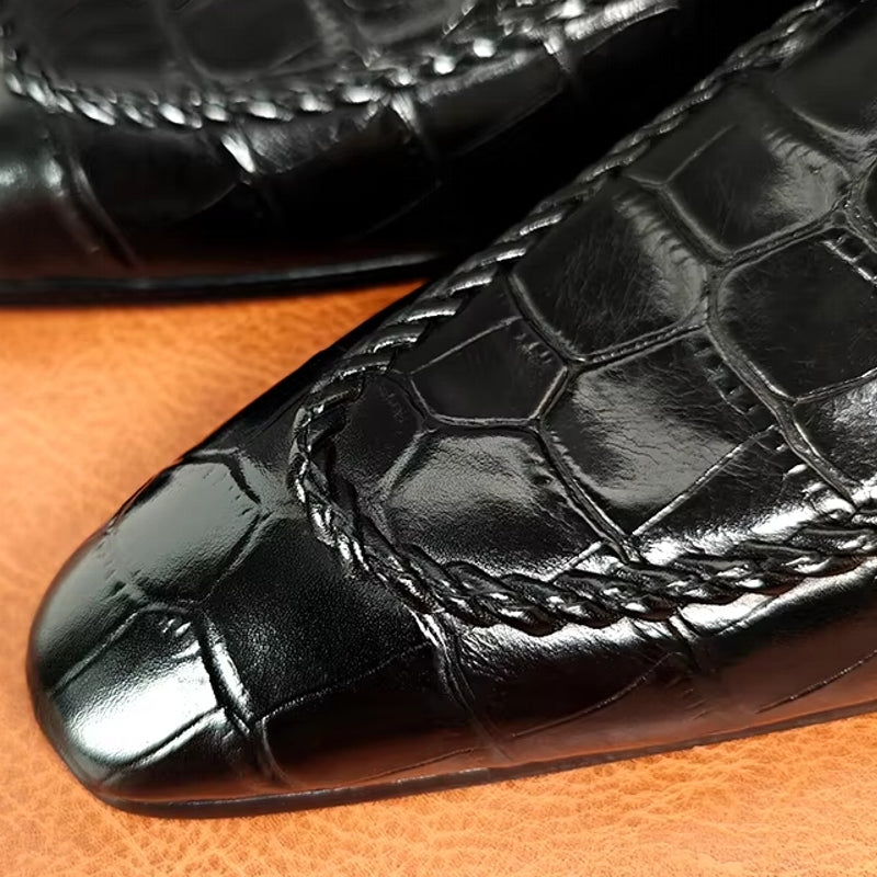 Black Crocodile Print Woven Pattern Loafers Men Dresses Shoes - Tophatter Daily Deals