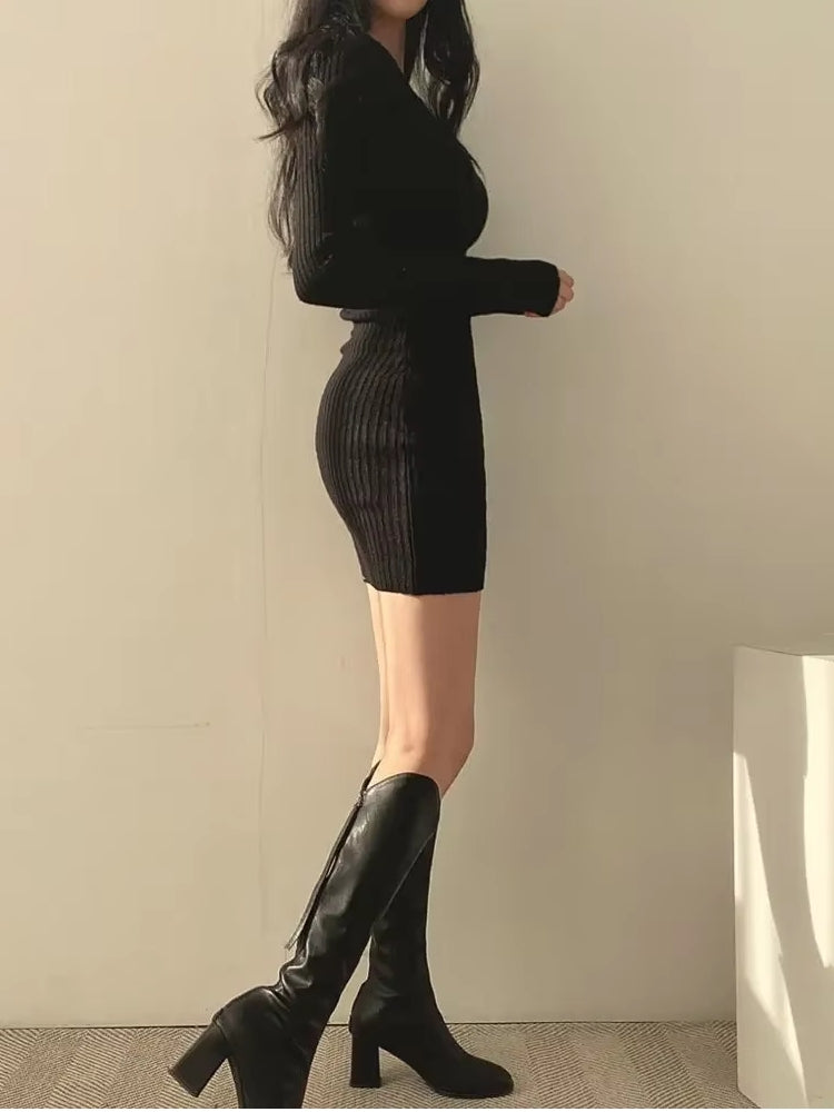 Women V-Neck Sexy Knit Bodycon Dress Mini Dresses - Tophatter Daily Deals