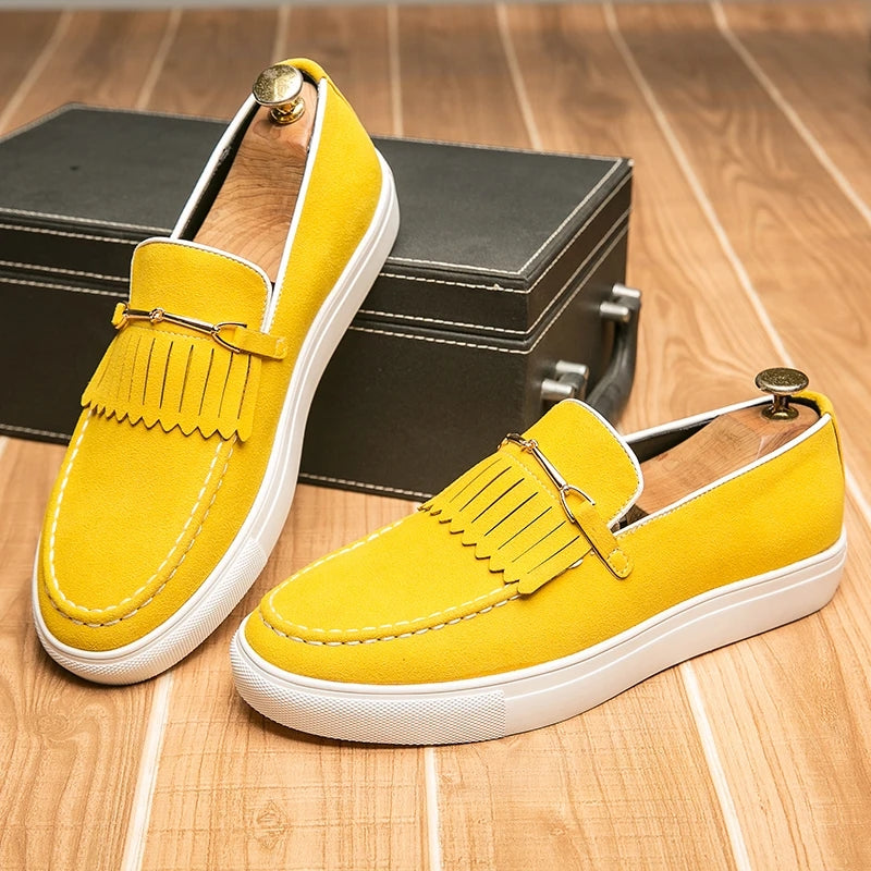 Men Loafers Suede Leather Casual Shoes Yellow Loafers - Tophatter Daily Deals