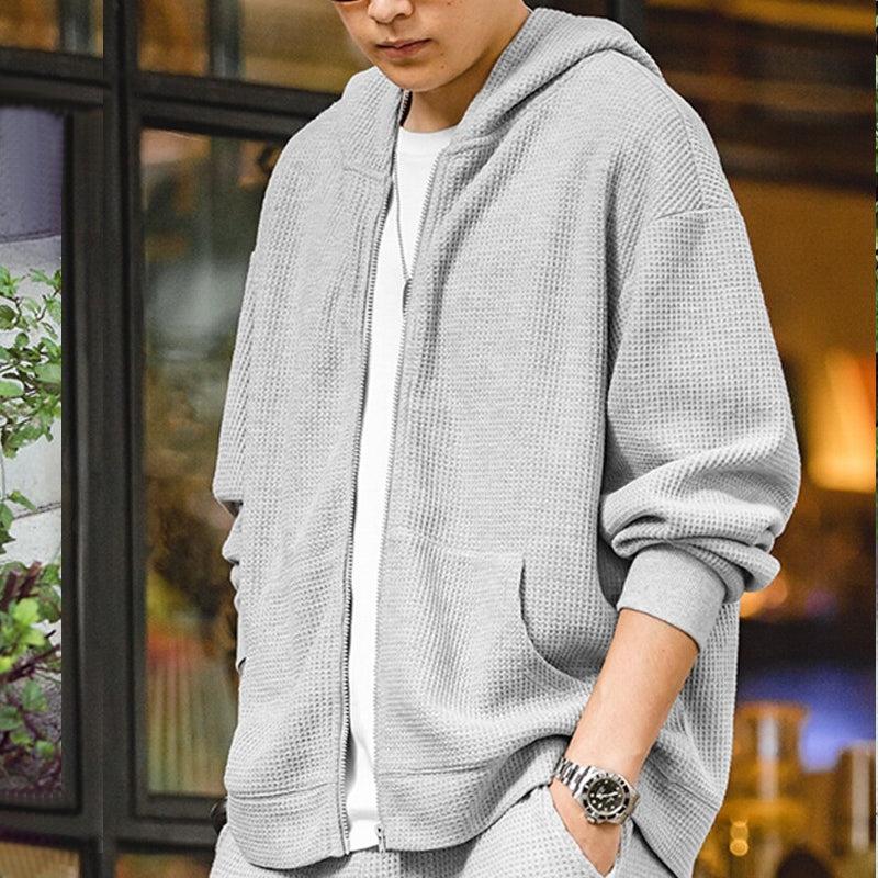 Vintage Gray Waffle Hoodies for Men Hooded Sweatshirts Men Jackets - Tophatter Daily Deals