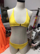 Solid High Waist Gold Front Lock Bikini Swimwear - Tophatter Daily Deals