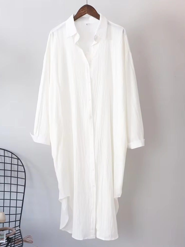 Women Cotton Oversized Big Shirt Dress White Blouses - Tophatter Daily Deals