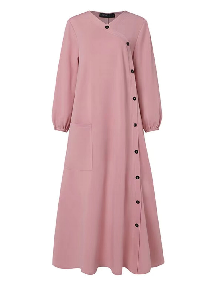 Muslim O Neck Maxi Dresses Buttons Maxi Dresses - Tophatter Daily Deals