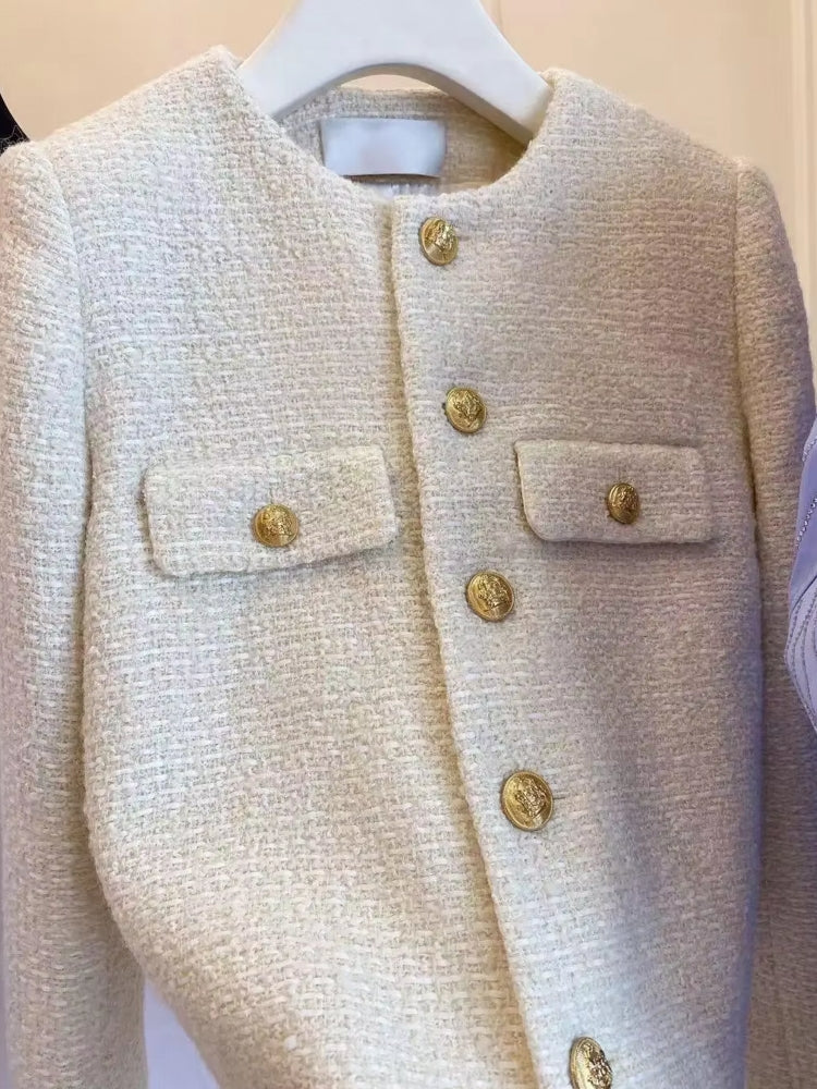 Fashion Short Slim Wool Tweed Coat Work Wear Blazers - Tophatter Daily Deals