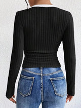 Fashion Contrast Color V-Neck Blouse Blouses - Tophatter Daily Deals