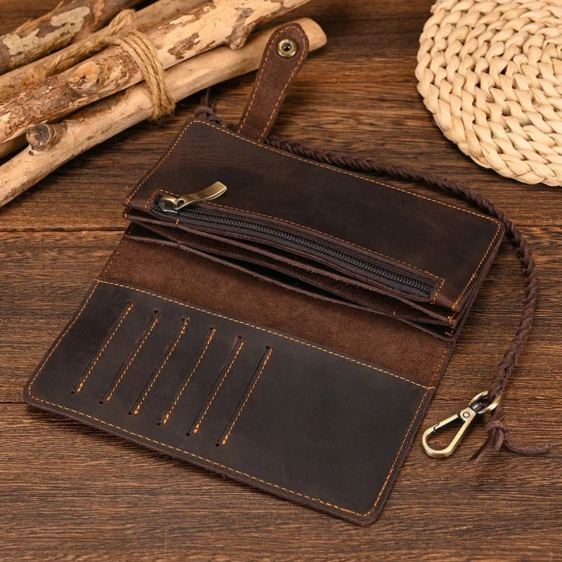 Vintage Brown Bifold Long Purse Genuine Leather Long Wallet Wallets - Tophatter Daily Deals