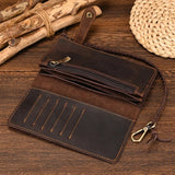 Vintage Brown Bifold Long Purse Genuine Leather Long Wallet Wallets - Tophatter Daily Deals