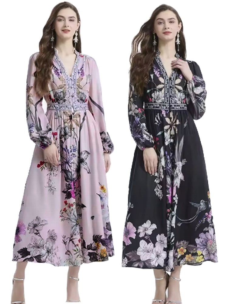 Casual Long Sleeve V-Neck Party Buttons Down Dress Maxi Dresses - Tophatter Daily Deals