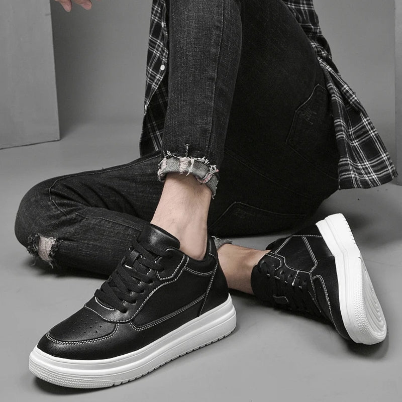 8cm White Black Taller Shoes Black Men Sneakers - Tophatter Daily Deals