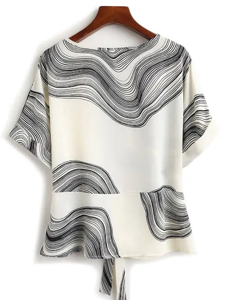 Vintage Chiffon O-Neck Women Striped Blouse Blouses - Tophatter Daily Deals