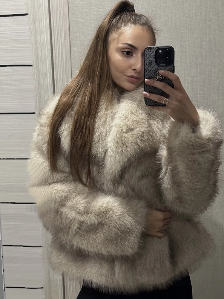 Women Luxury Big Fur Collar Overcoats Grey Gradient Coats & Jackets - Tophatter Daily Deals