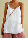 Summer Top Cotton Linen Spaghetti Strap Top V-neck Blouses - Tophatter Daily Deals