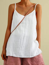 Summer Top Cotton Linen Spaghetti Strap Top V-neck Blouses - Tophatter Daily Deals