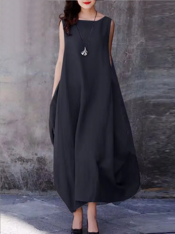 Casual Loose Solid Cotton Maxi Dresses Sleeveless Dresses - Tophatter Daily Deals