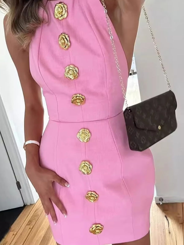 Mini Summer Dress Slim Solid Party Dress Mini Dresses - Tophatter Daily Deals