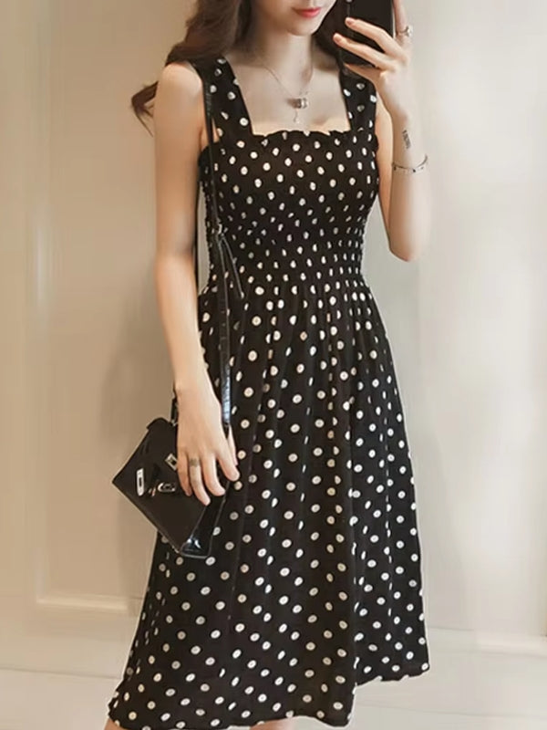 Polka Dot Shoulder Sexy Dresses Midi Dresses - Tophatter Daily Deals