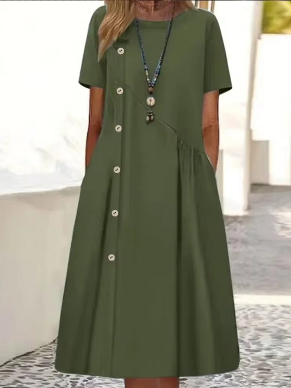 Elegant O-neck Long Dress Green Midi Dresses - Tophatter Daily Deals