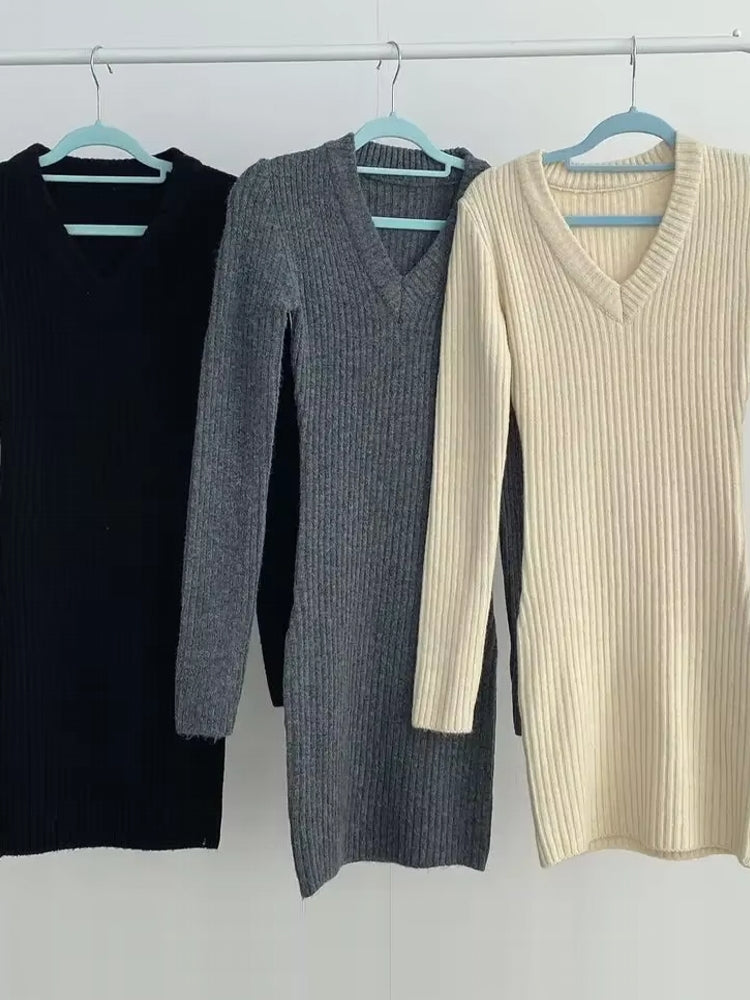 Women V-Neck Sexy Knit Bodycon Dress Mini Dresses - Tophatter Daily Deals