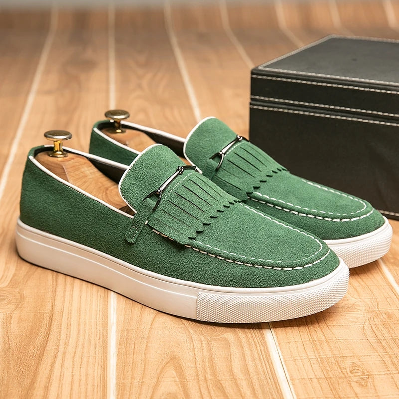Men Loafers Suede Leather Casual Shoes Green Loafers - Tophatter Daily Deals