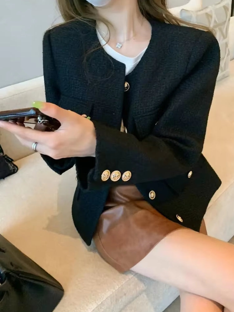 Fashion Short Slim Wool Tweed Coat Work Wear Blazers - Tophatter Daily Deals