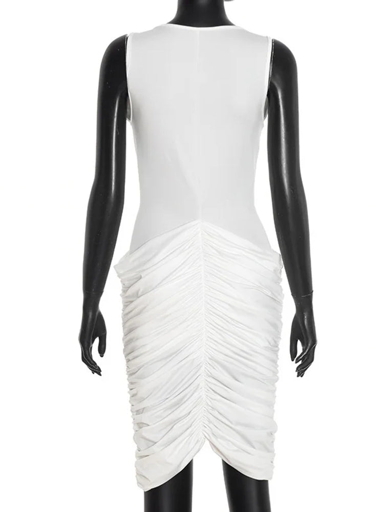 Deep V Neck Sleeveless Ruched Women Sexy Midi Dress Midi Dresses - Tophatter Daily Deals