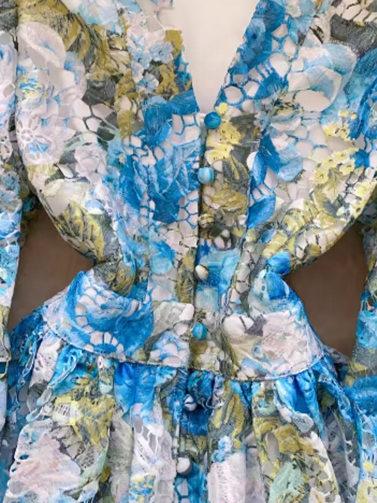 Women V-Neck Long Lantern Sleeve Lace Clothing Mini Dresses - Tophatter Daily Deals