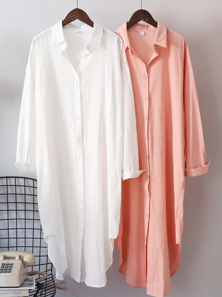 Women Cotton Oversized Big Shirt Dress Blouses - Tophatter Daily Deals