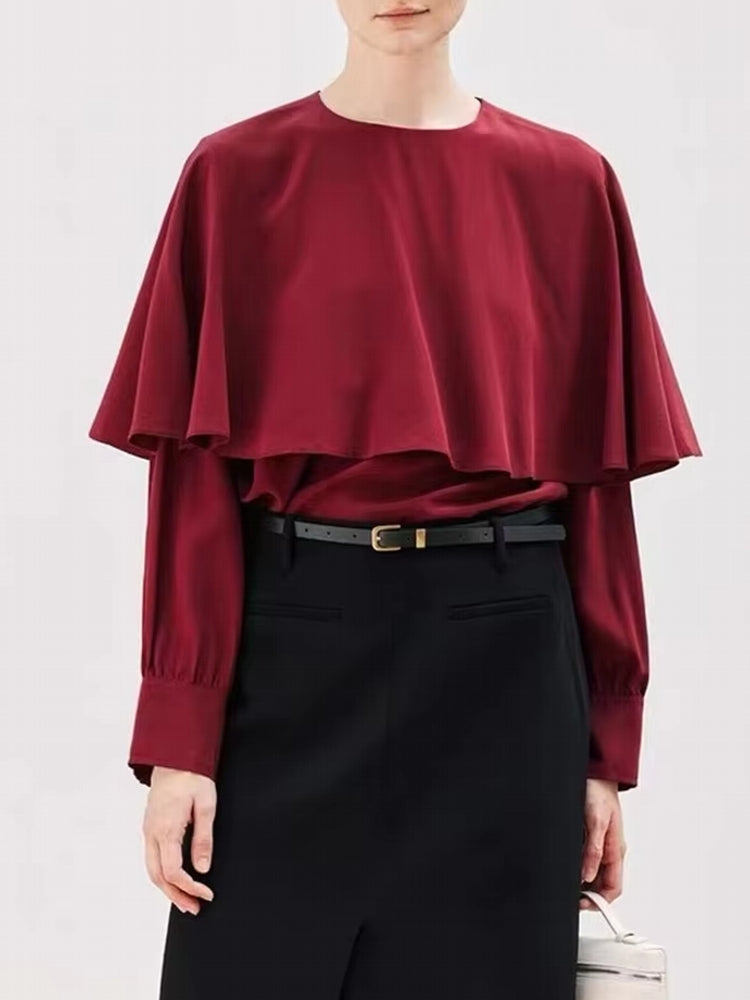 Women Fake Cloak T-shirt Pullover Tops Red Blouses - Tophatter Daily Deals