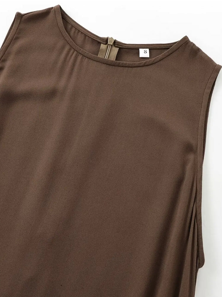 Women Simple Loose Round Neck Sleeveless Daily Dress Midi Dresses - Tophatter Daily Deals