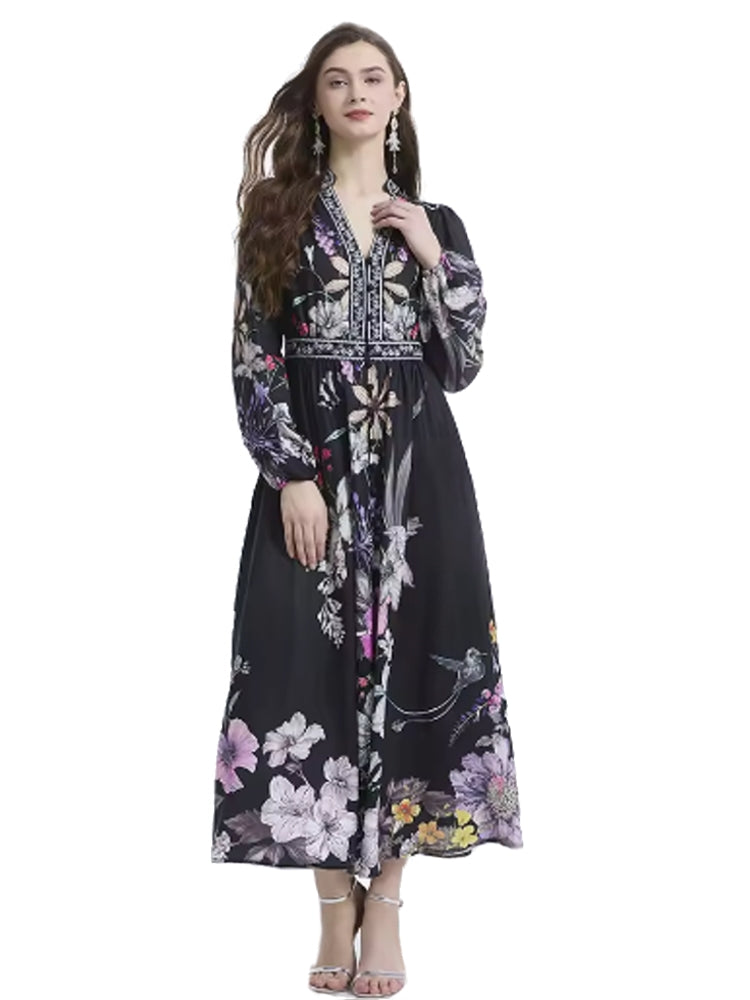 Casual Long Sleeve V-Neck Party Buttons Down Dress Maxi Dresses - Tophatter Daily Deals