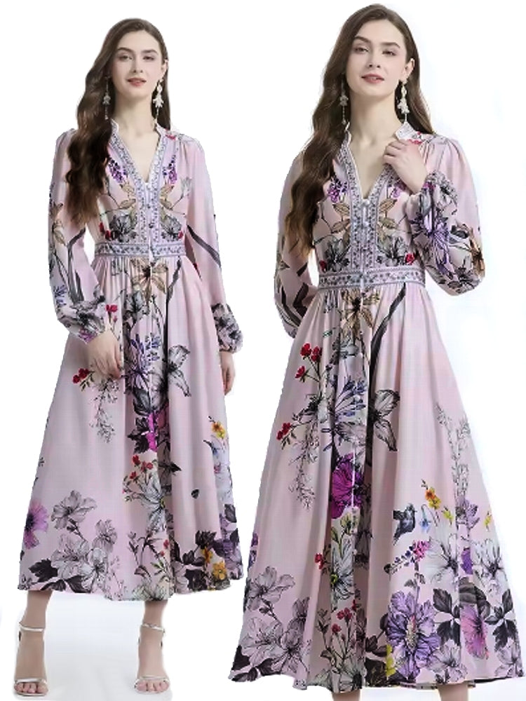 Casual Long Sleeve V-Neck Party Buttons Down Dress Maxi Dresses - Tophatter Daily Deals