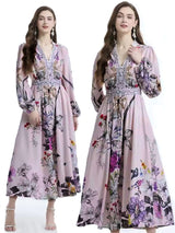 Casual Long Sleeve V-Neck Party Buttons Down Dress Maxi Dresses - Tophatter Daily Deals