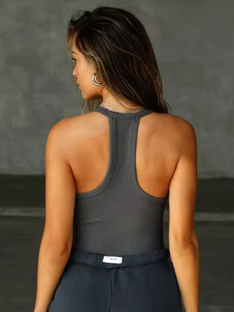 Slim Knit Ribbed Racerback Slim Fitted Tops Blouses - Tophatter Daily Deals