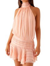 Women Elegant Lotus Leaf Edge Halter Mini Dress Mini Dresses - Tophatter Daily Deals